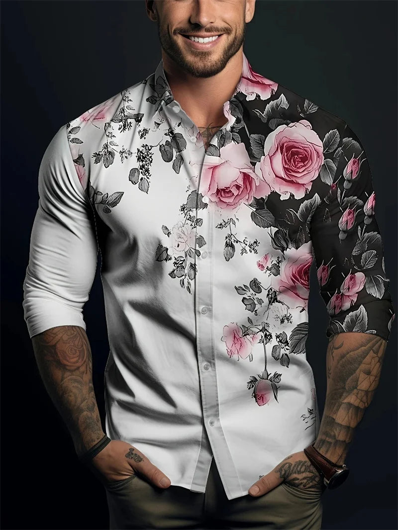 Footmaxldn Men's Printed Long-Sleeve Shirt