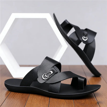 Footmaxldn Men's Leather Slide Sandals