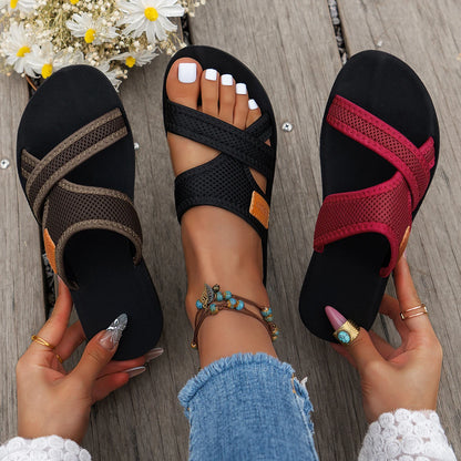 Fashionable and Versatile Sports-Style Women's Sandals, Mesh Breathable, Comfortable and Skin-Friendly, Suitable for Both Indoor and Outdoor Wear, Flat Sandals - footmaxldn