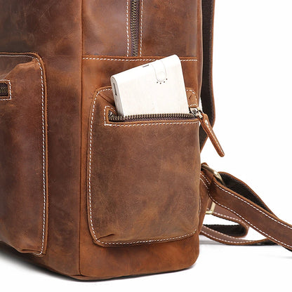 Vintage Men's Crazy Horse Leather Backpack Business Man High Quality Travel Backpack Real Leather Laptop Bag School satchel Bags - footmaxldn