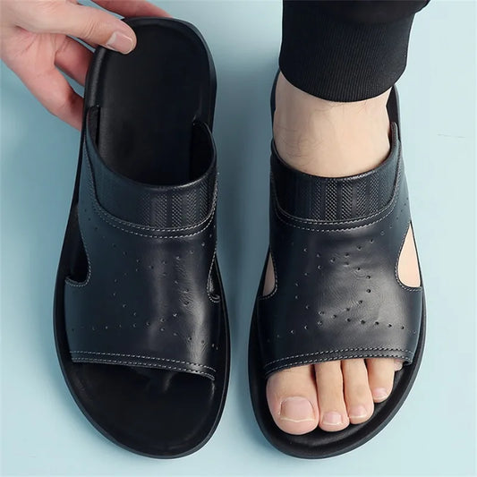 Men's Leather Slippers - Cowhide Roman Sandals Summer | Footmax - footmaxldn