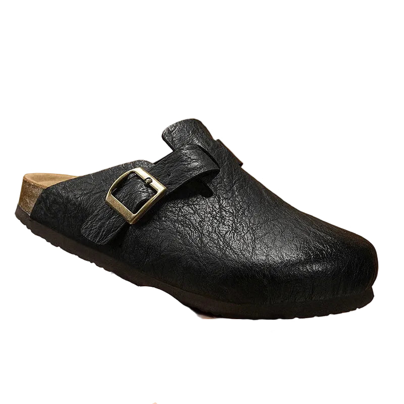 Comfort Cork Leather Slippers for Unisex Men Women Slip on Half Shoes Sandals Closed Toe Backless Health Footbed Slides Fashion - footmaxldn