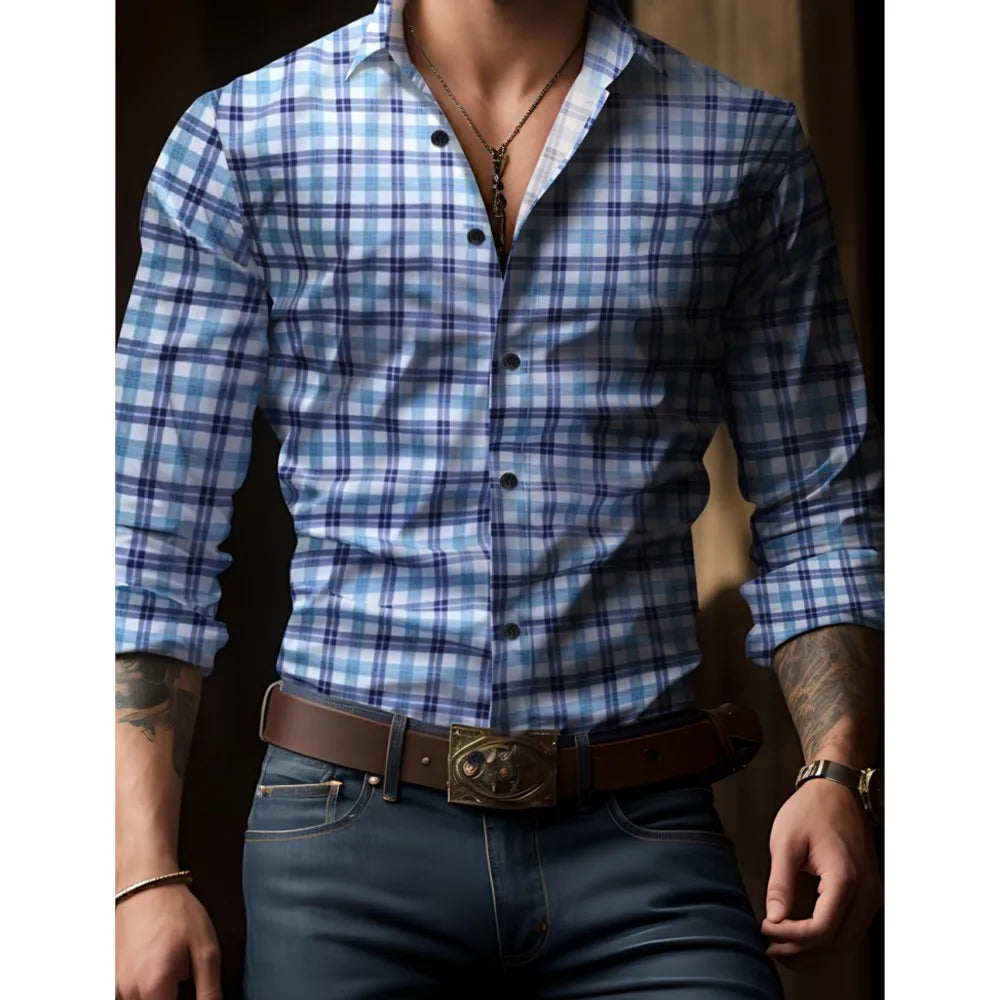 Men’s Striped V-Neck Button-Front Shirt