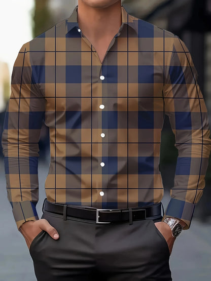 Footmax Men's Plaid Long Sleeve Shirt - Breathable Casual Business Lapel Shirt - footmaxldn