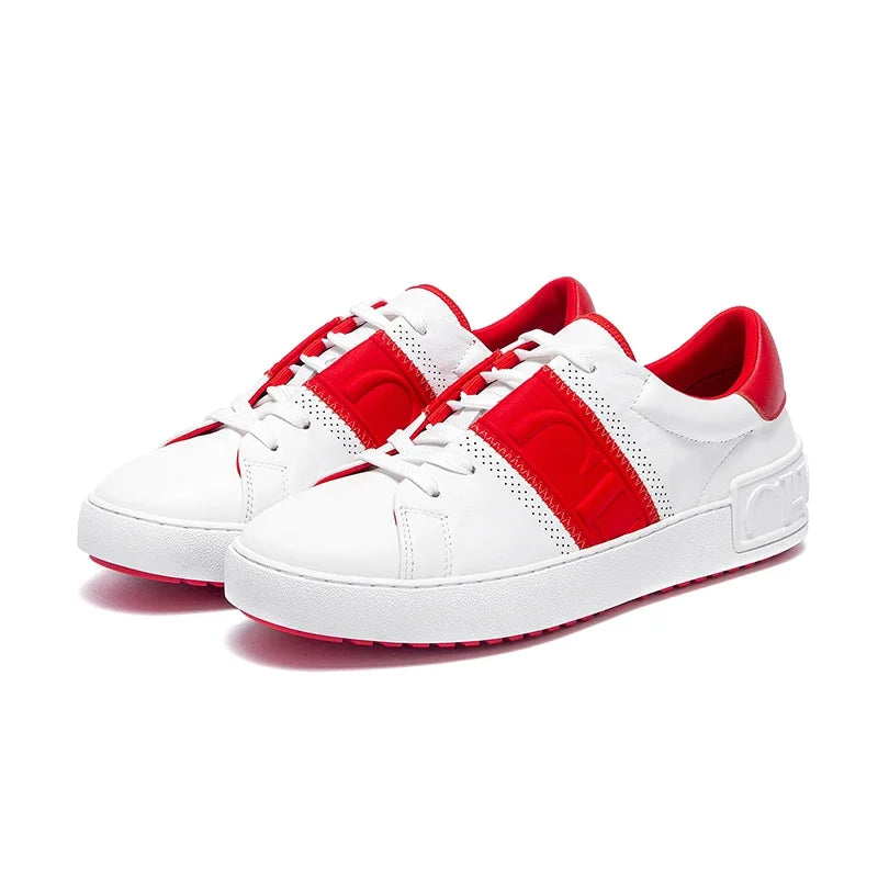 Footmaxldn Women's Genuine Leather Lace-Up Flat Sneakers