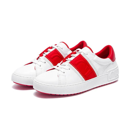 Footmaxldn Women's Genuine Leather Lace-Up Flat Sneakers