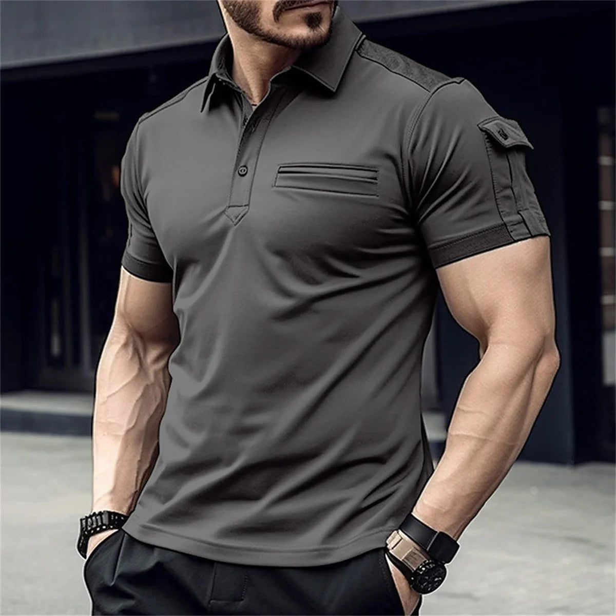 FootMax Men's Cargo Polo Shirt - Slim Fit Short Sleeve with Arm Pocket Design - footmaxldn