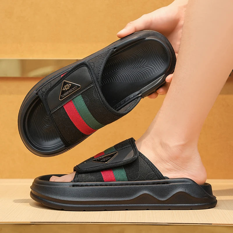 Men's Platform Slide Sandals | Stripe Detail & Cushioned Sole | Footmaxldn
