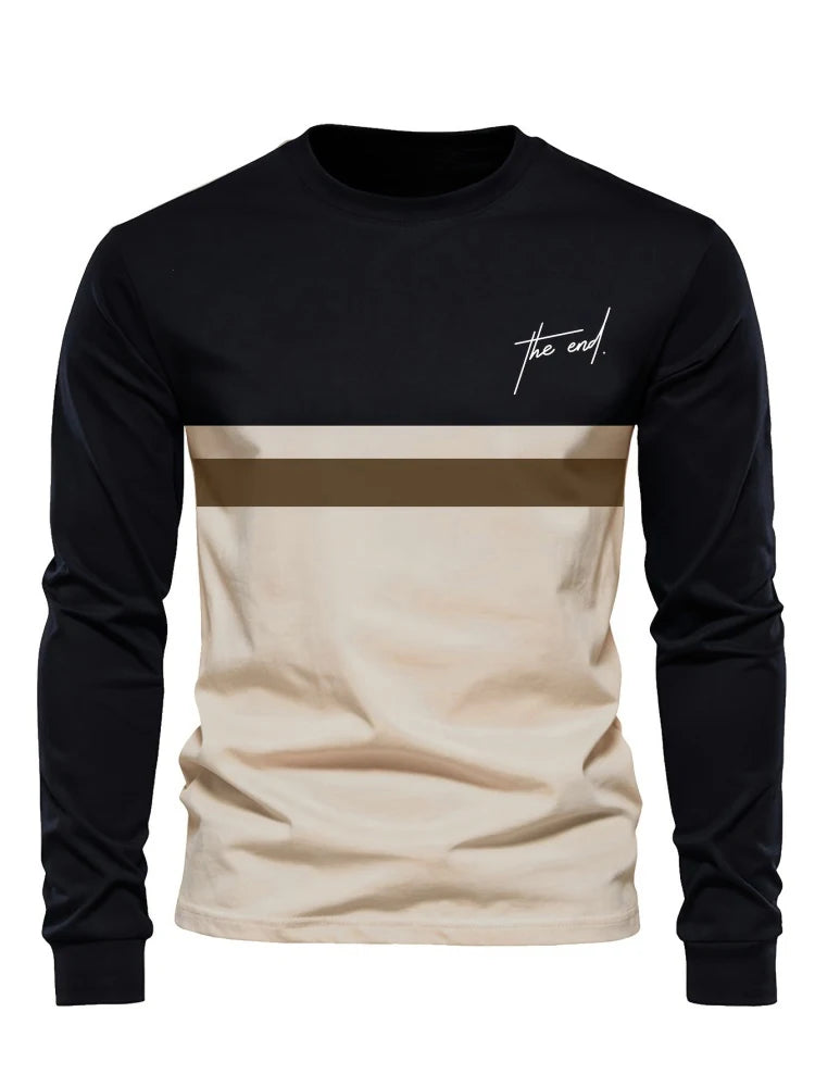 Men's Beige & Black Colour-Block Long-Sleeve T-Shirt