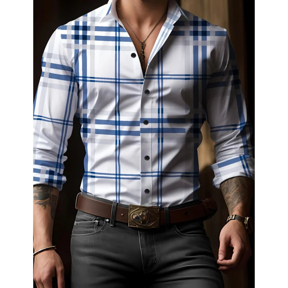 Men’s Striped V-Neck Button-Front Shirt