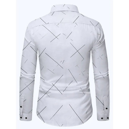 Footmax Men's White Business Shirt - Long Sleeve Elastic Printed Casual Dress Shirt - footmaxldn