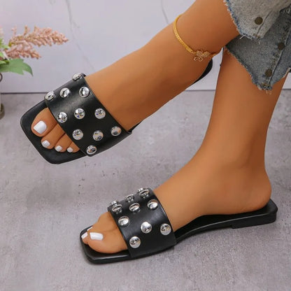 Footmaxldn Women's Slip-On Beach Sandals | Lightweight Non-Slip Flat Slippers