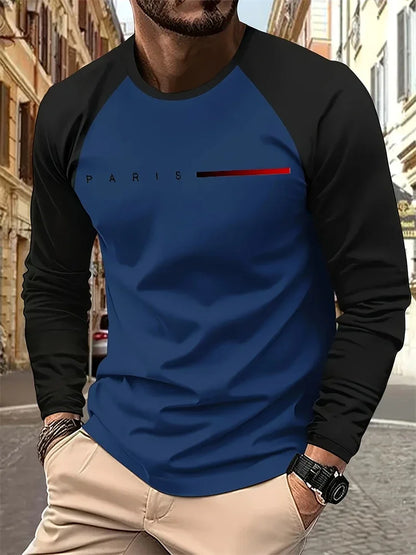Men's Printed Long Sleeve T-Shirt – Relaxed Fit Crew Neck Top