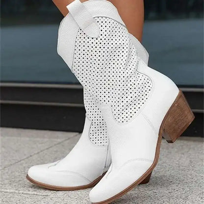 Footmax Women's Black Suede Mid Boots - Chunky Heel Side Zip Booties - footmaxldn