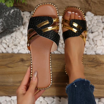 Footmaxldn Women's Embellished Flat Slippers | Braided Bling Sandals