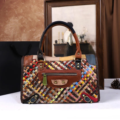 Hand-Woven Genuine Leather Handbag - Retro Crossbody Pillow Bag | footmaxldn - footmaxldn