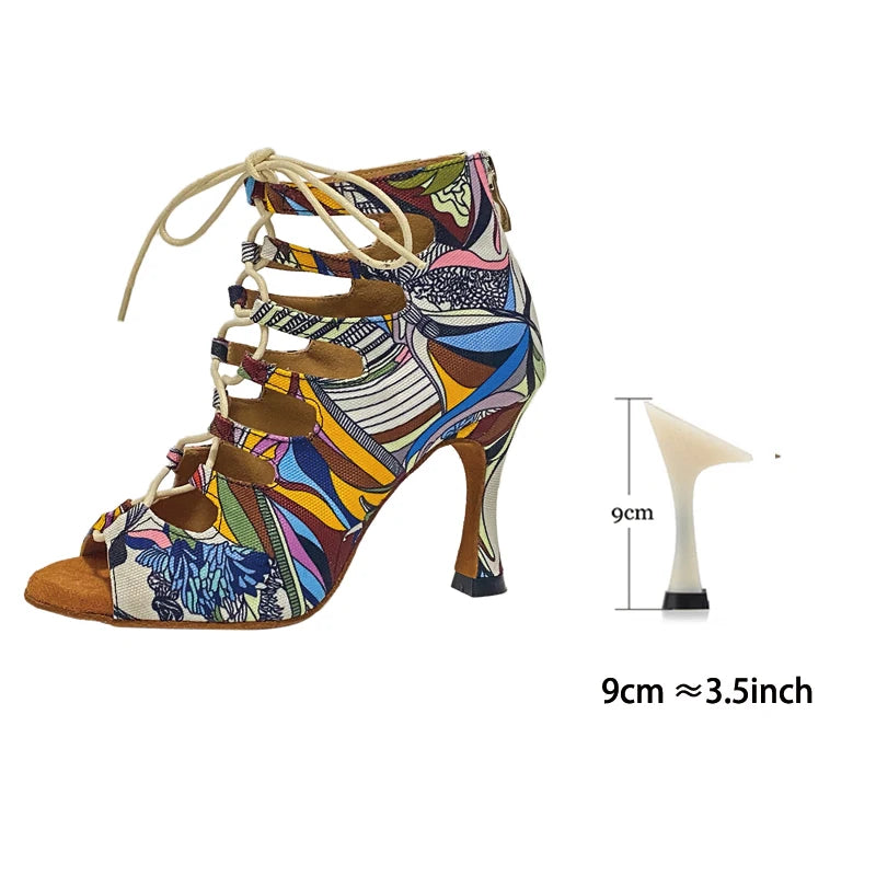 Footmax Colorful Denim Dance Boots - Women's Latin Salsa Dance Shoes with Thick Insole - footmaxldn