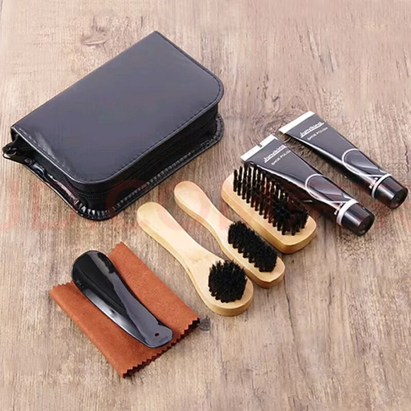 Footmax Professional Shoe Care Kit - Complete Cleaning & Polishing Set with Shoehorn