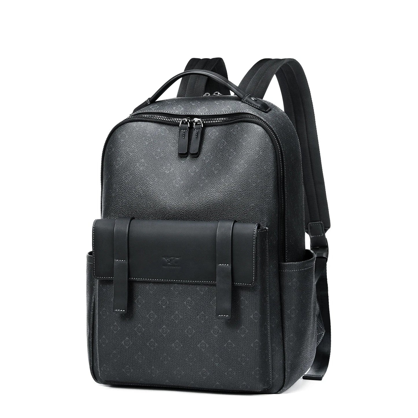 Septwolves Luxury Leather Backpack for Men Monogram Printed Stylish Laptop Backpack 15 Inch Travel Bag Black Business Backpack - footmaxldn