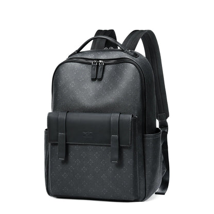 Septwolves Luxury Leather Backpack for Men Monogram Printed Stylish Laptop Backpack 15 Inch Travel Bag Black Business Backpack - footmaxldn