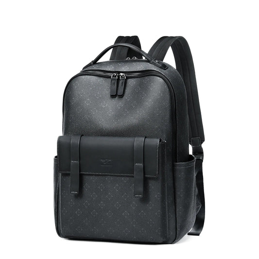 Septwolves Luxury Leather Backpack for Men Monogram Printed Stylish Laptop Backpack 15 Inch Travel Bag Black Business Backpack - footmaxldn