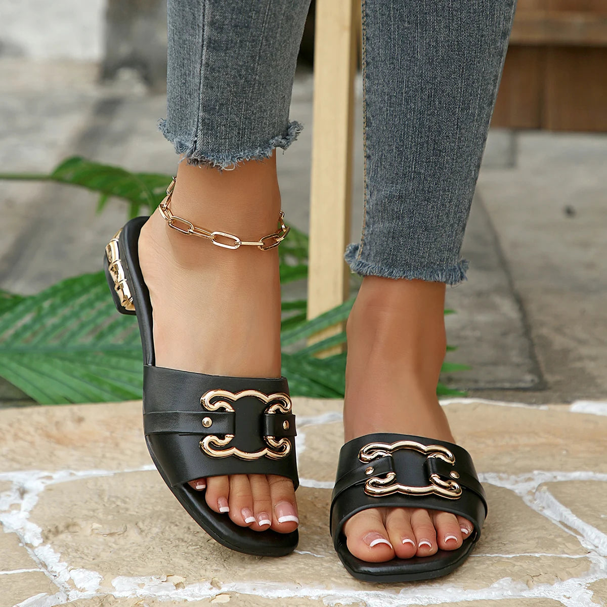Footmaxldn Women's Platform Wedge Sandals with Metal Rivet Detail
