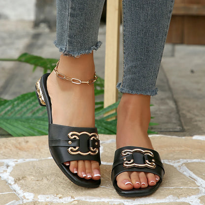 Footmaxldn Women's Platform Wedge Sandals with Metal Rivet Detail