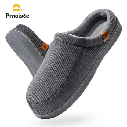 Pmoiste Stripe Corduroy House Shoes Men Warm Soft TPR Cushion Memory Foam Home Slippers Slip On Winter Indoor High-quality - footmaxldn