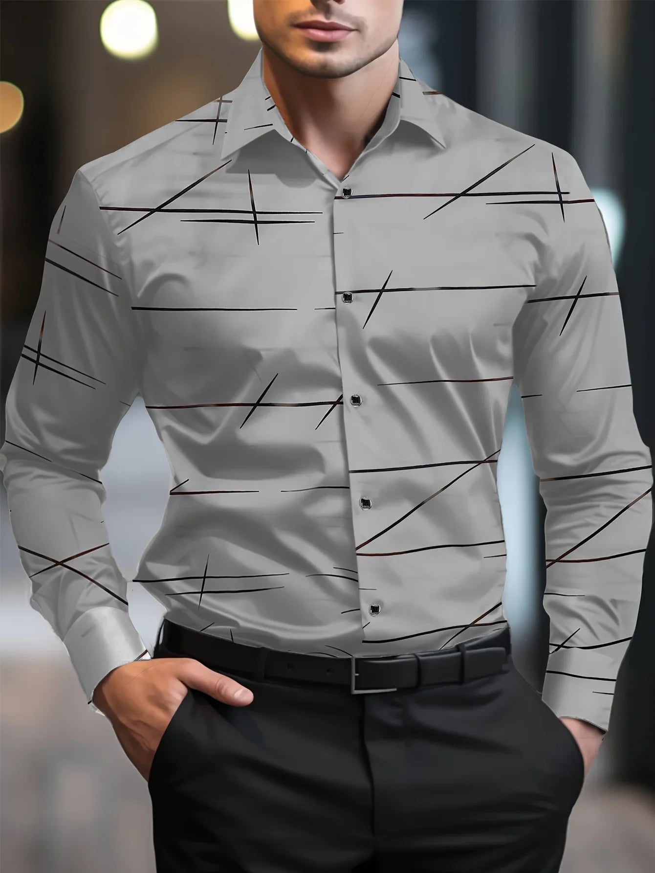 Footmax Men's Plaid Long Sleeve Shirt - Breathable Casual Business Lapel Shirt - footmaxldn