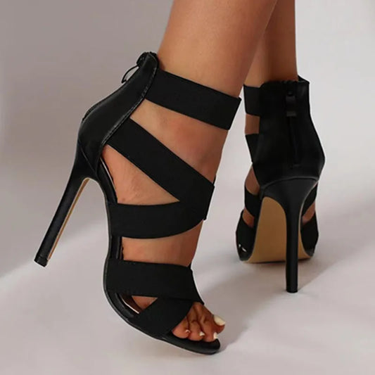 Sexy Open Toes Gladiator Shoes Womens Sandals super high heel Pumps Ladies Broadband Back Zipper Party Wedding Sandal Black - footmaxldn
