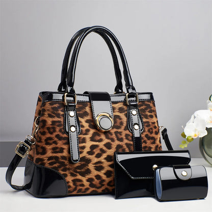 2025 New 3Piece Set Leopard Print Woman Shoulder Bag Large Capacity Handbag for Women Crossbody Bag Ladies Messenger Tote Bag - footmaxldn