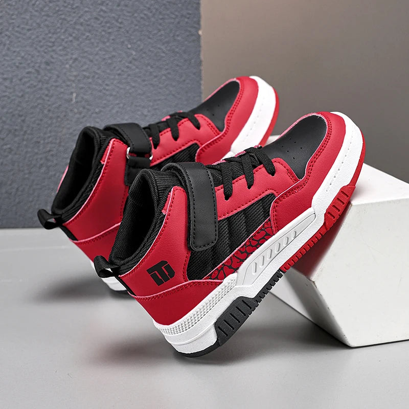 A pair of children's four-season leather high-top sports shoes, durable and fashionable sneakers, sizes 28-36，YZ-8888 - footmaxldn