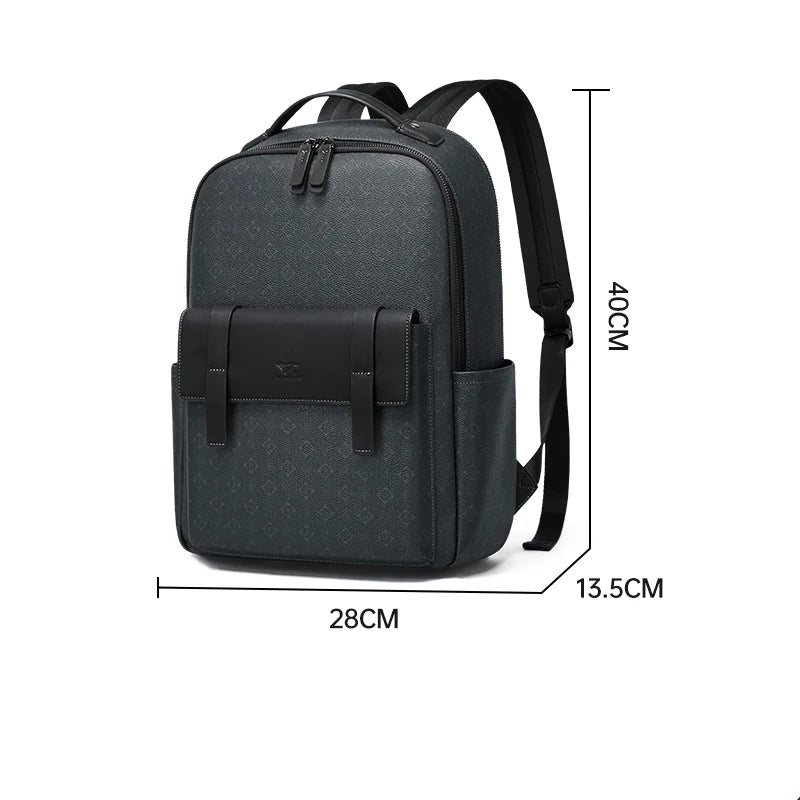 Septwolves Luxury Leather Backpack for Men Monogram Printed Stylish Laptop Backpack 15 Inch Travel Bag Black Business Backpack - footmaxldn