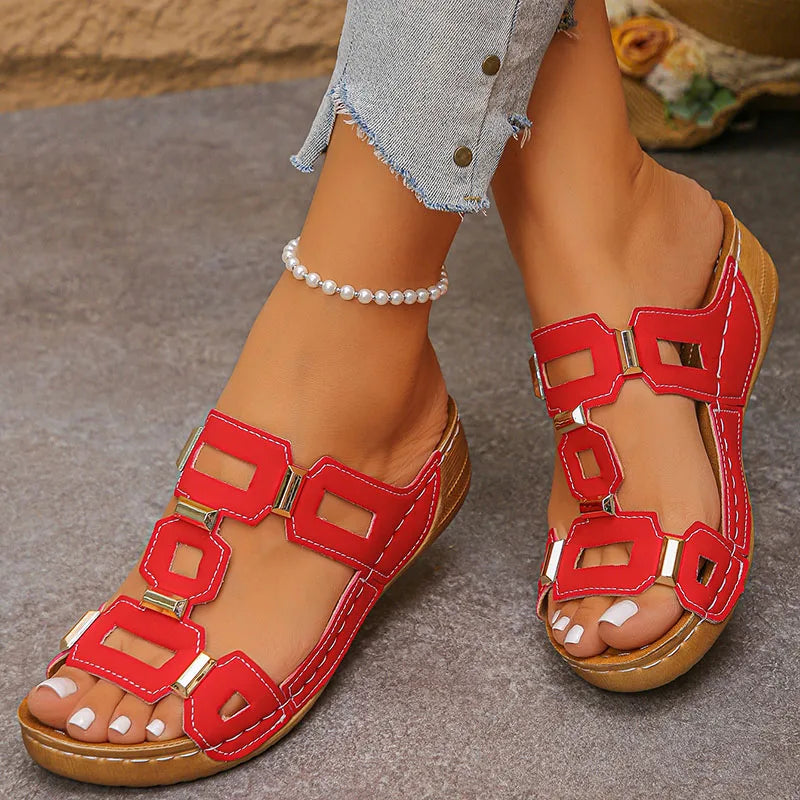 Footmaxldn Women's Wedge Sandals – Open Toe Slip-On Summer Shoes