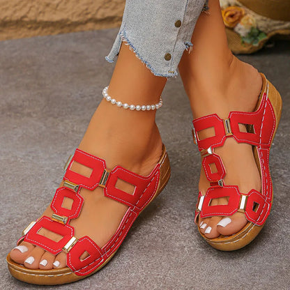 Footmaxldn Women's Wedge Sandals – Open Toe Slip-On Summer Shoes