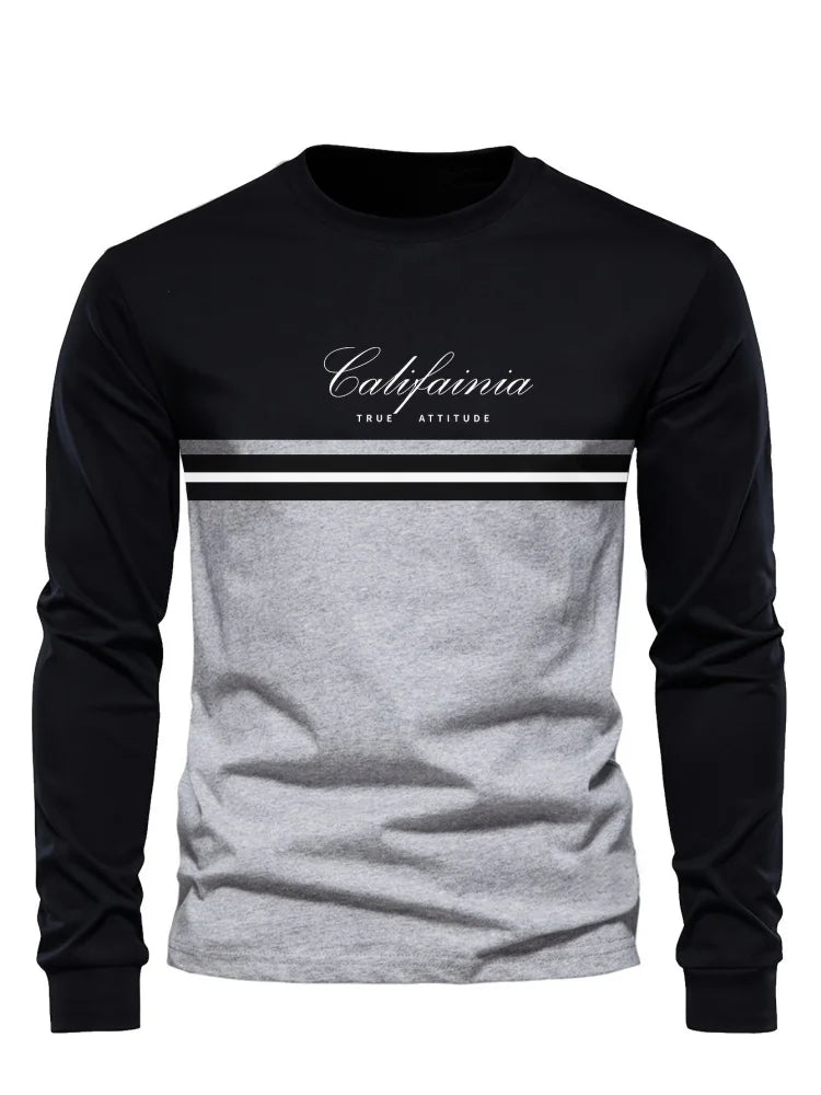 Men's Beige & Black Colour-Block Long-Sleeve T-Shirt