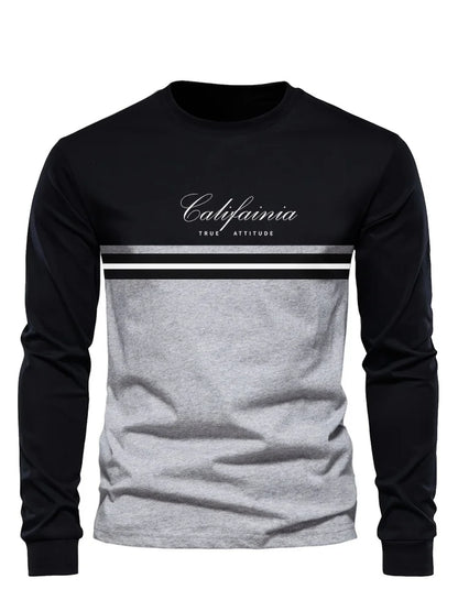 Men's Beige & Black Colour-Block Long-Sleeve T-Shirt
