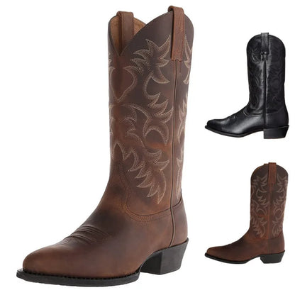 Footmaxldn Men's Pointed-Toe Western Boots