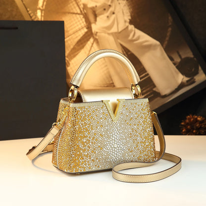 V Letter Diamond Crossbody Bag - Luxury Genuine Leather Bag | footmaxldn - footmaxldn