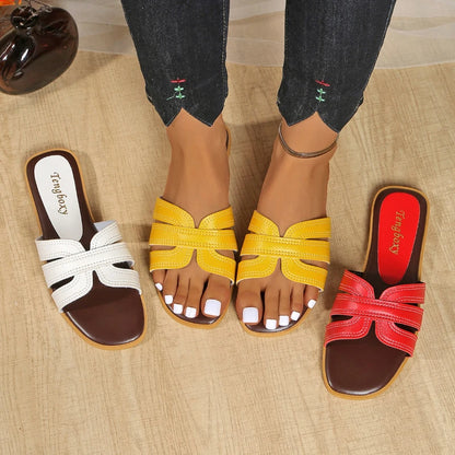 2025 Summer New Women's Slippers, Women's Simple Round Head Flat Sandals, Fashion and Versatile, Open toed Slippers for Women - footmaxldn