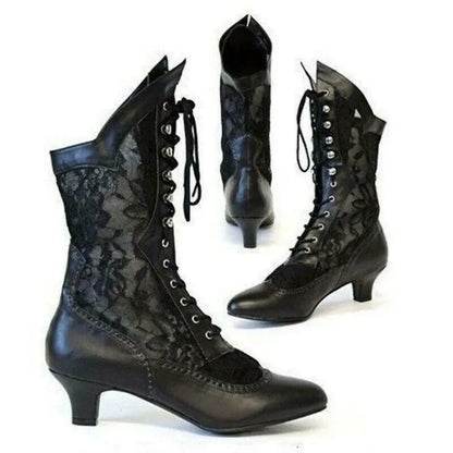 Footmax Women's Victorian Ankle Boots - Vintage Pointed Toe High Heel Lace-Up Boots - footmaxldn