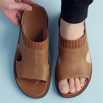 Men's Leather Slippers - Cowhide Roman Sandals Summer | Footmax - footmaxldn