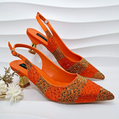 Footmaxldn Crystal Slingback Heels & Matching Clutch