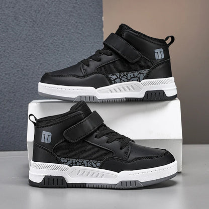 A pair of children's four-season leather high-top sports shoes, durable and fashionable sneakers, sizes 28-36，YZ-8888 - footmaxldn