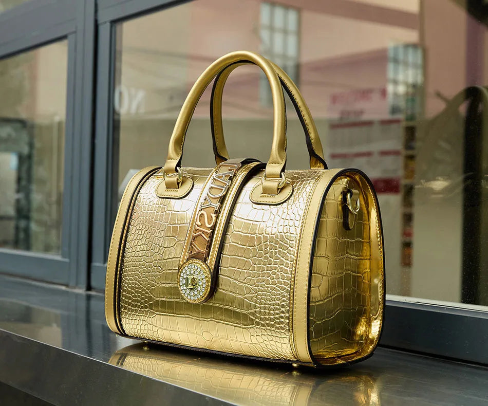 Crocodile Embossed Boston Handbag - Classic Retro Crossbody | footmaxldn - footmaxldn