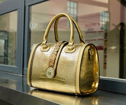 Crocodile Embossed Boston Handbag - Classic Retro Crossbody | footmaxldn - footmaxldn