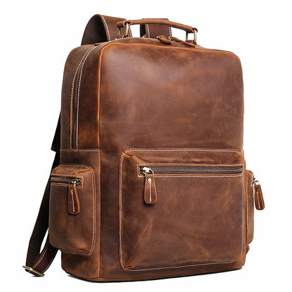 Vintage Men's Crazy Horse Leather Backpack Business Man High Quality Travel Backpack Real Leather Laptop Bag School satchel Bags - footmaxldn