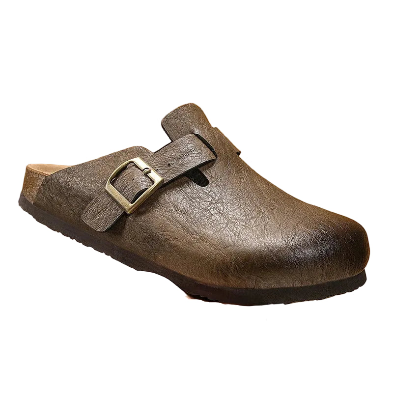 Comfort Cork Leather Slippers for Unisex Men Women Slip on Half Shoes Sandals Closed Toe Backless Health Footbed Slides Fashion - footmaxldn