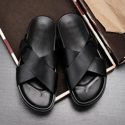 Men's Genuine Leather Sandals | Handcrafted Cow Leather Slides | footmaxldn