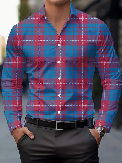 Footmax Men's Plaid Long Sleeve Shirt - Breathable Casual Business Lapel Shirt - footmaxldn